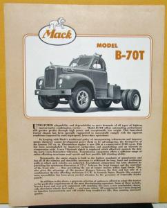 1955 Mack Truck Model B 70T Specification Sheet