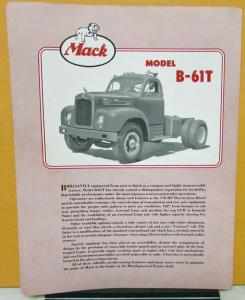 1955 Mack Truck Model B 61T Specification Sheet