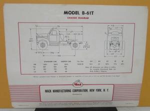 1955 Mack Truck Model B 61T Specification Sheet