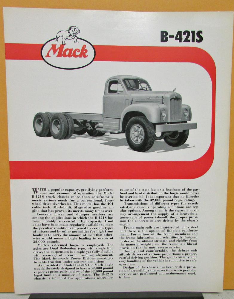 1955 Mack Truck Model B 421S Specification Sheet