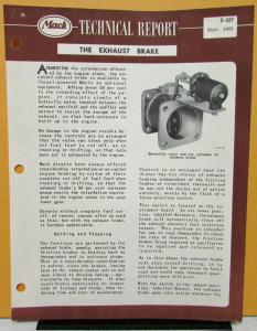 1955 Mack Truck Technical Report for the Exhaust Brake September 1955