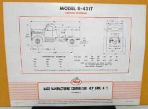 1955 Mack Truck Model B 421T Specification Sheet