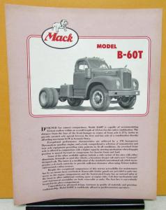 1955 Mack Truck Model B 60T Specification Sheet
