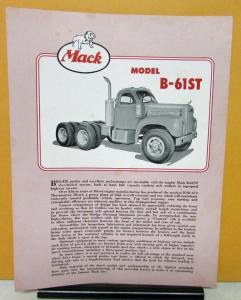 1955 Mack Truck Model D 61ST Specification Sheet