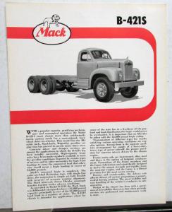 1956 Mack Truck Model B 421S Specification Sheet