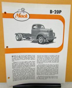 1957 Mack Truck Model B 20P Specification Sheet