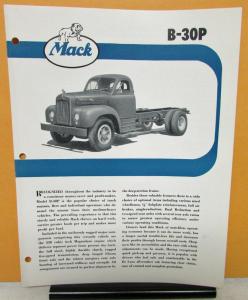 1957 Mack Truck Model B 30P Specification Sheet