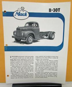 1957 Mack Truck Model B 30T Specification Sheet