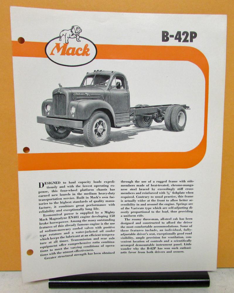 1957 Mack Truck Model B 42P Specification Sheet