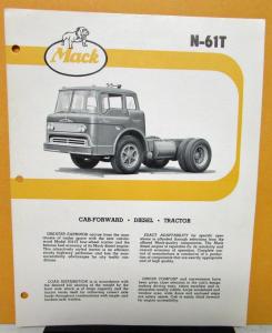 1958 Mack Truck Model N 61T Specification Sheet