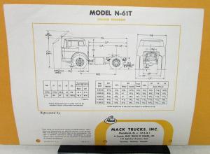 1958 Mack Truck Model N 61T Specification Sheet