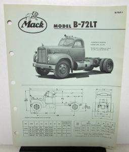 1958 Mack Truck Model B 72LT Specification Sheet