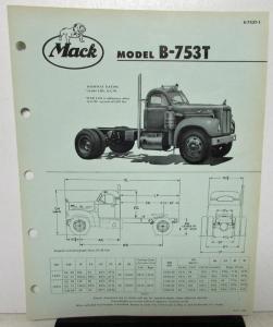 1958 Mack Truck Model B 753T Specification Sheet