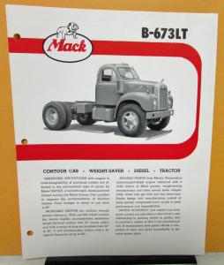 1958 Mack Truck Model B 673LT Specification Sheet