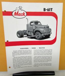 1958 Mack Truck Model B 61T Specification Sheet