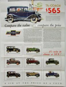 1930 Chevrolet SIX Sedan Coach Coupe Roadster Phaeton Color Sales Folder Mailer
