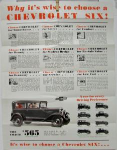 1930 Chevrolet SIX Sedan Coupe Roadster Phaeton Coach Sedan Sales Folder Mailer