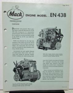1960 Mack Truck Engine Model EN 438 Specification Sheet