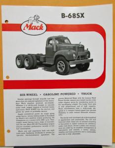 1960 Mack Truck Model B 68SX Specification Sheet