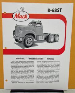 1960 Mack Truck Model B 68ST Specification Sheet