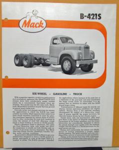 1961 Mack Truck Model B 421S Specification Sheet