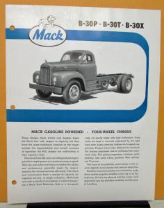 1961 Mack Truck Model B 30P & B 30T & B 30X Specification Sheet