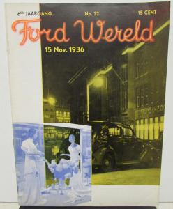 1936 Ford Wereld World Dutch Text Foreign Mkt Mag Nov No 22 Car Truck Flathead