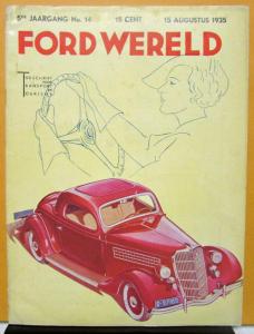 1935 Ford Wereld World Dutch Text Foreign Mkt Mag August No 14 Car Truck Coupe