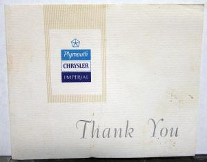 1966 to 1972 Chrysler Plymouth Imperial Dealer Thank You Card Mailer 1969 1970