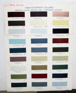 1969 Ford Dealer Exterior Color Selections Brochure Paint Chips Mustang TBird