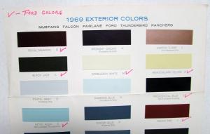 1969 Ford Dealer Exterior Color Selections Brochure Paint Chips Mustang TBird