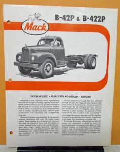 1962 Mack Truck Models B 42P & B 422P Specification Sheet