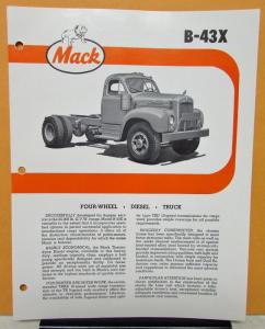 1962 Mack Truck Model B 43X Specification Sheet