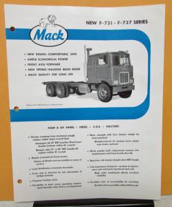 1962 Mack Truck Models F 731 & F 737 Specification Sheet