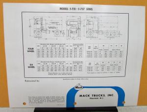 1962 Mack Truck Models F 731 & F 737 Specification Sheet