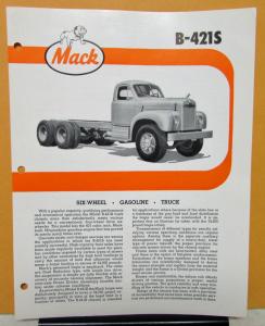 1962 Mack Truck Model B 421S Specification Sheet