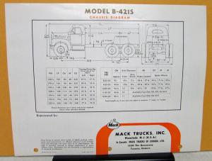 1962 Mack Truck Model B 421S Specification Sheet