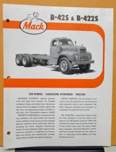 1963 Mack Truck Model B 42S & B 422S Specification Sheet