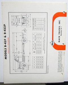 1963 Mack Truck Models B 42P & B 422P Specification Sheet With Body Diagram