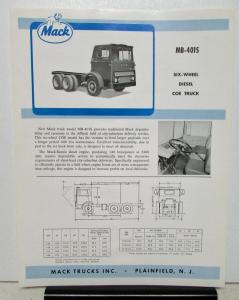 1964 Mack Truck Model MB 401S Specification Sheet