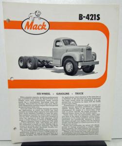 1964 Mack Truck Model B 421S Specification Sheet