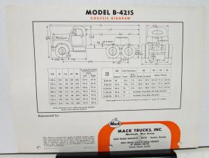 1964 Mack Truck Model B 421S Specification Sheet