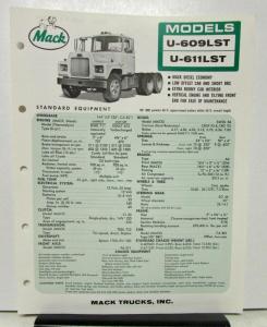 1965 Mack Truck Model U 609LST & U 611LST Specification Sheet