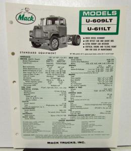 1965 Mack Truck Model U 609LT & U 611LT Specification Sheet