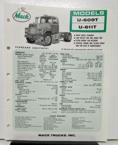 1965 Mack Truck Model U 609T & U 611T Specification Sheet