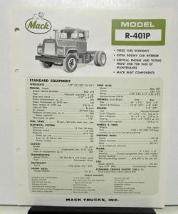 1965 Mack Truck Model R 401P Specification Sheet