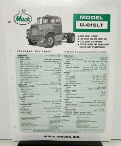 1965 Mack Truck Model U 615LT Specification Sheet