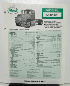 1965 Mack Truck Model U 615T Specification Sheet.