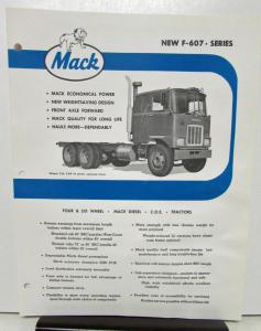 1965 Mack Truck Model F 607 Specification Sheet.
