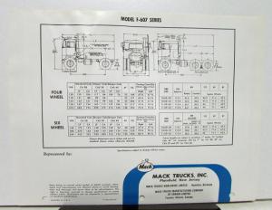 1965 Mack Truck Model F 607 Specification Sheet.